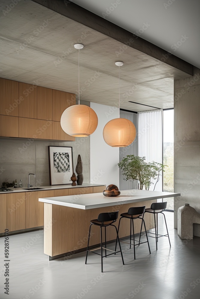 Curated visual reference: Visual Reference: Minimalism Style Interior Design Kitchen With Island And Big Window