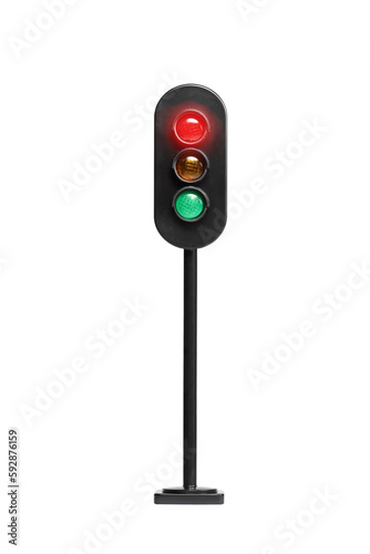 Studio shot of a traffic light with red light on