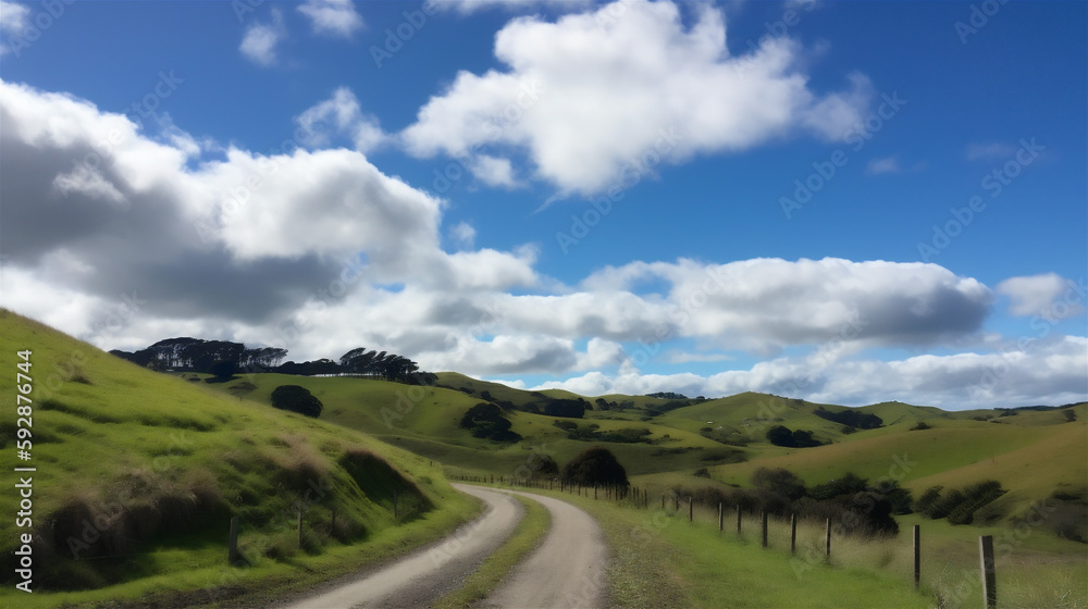 Fototapeta premium landscape with road, grass and sky