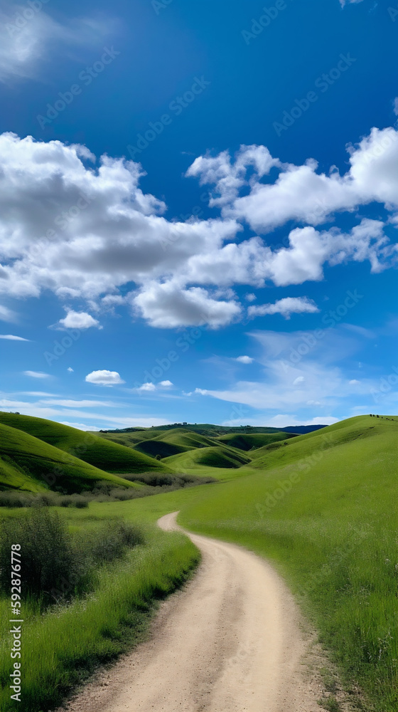 landscape with road, grass and sky