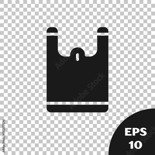 Black Plastic bag icon isolated on transparent background. Disposable cellophane and polythene package prohibition sign. Vector