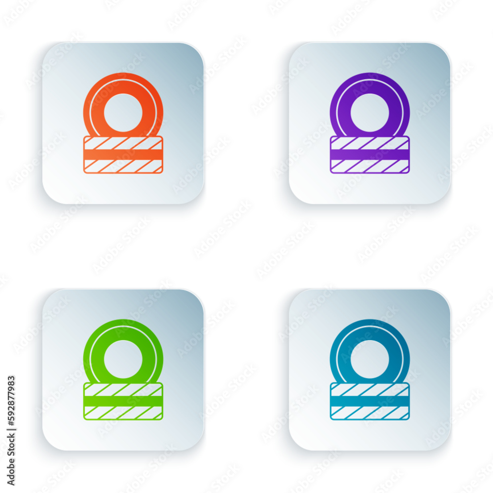 Color Car tire wheel icon isolated on white background. Set colorful icons in square buttons. Vector Color Car tire wheel icon isolated on white background. Set colorful icons in square buttons. Vector