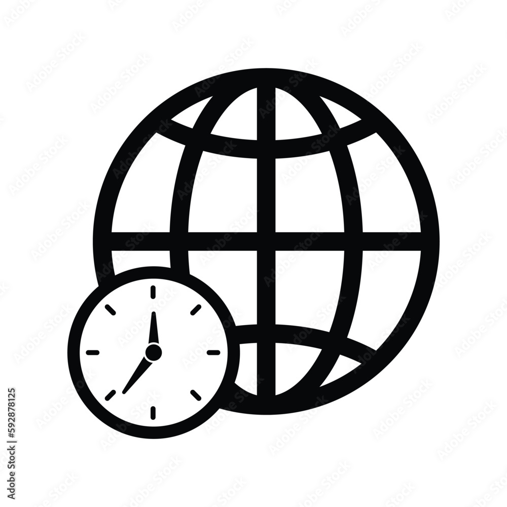 Global, time, zone icon. Black vector graphics. Global, time, zone icon. Black vector graphics.