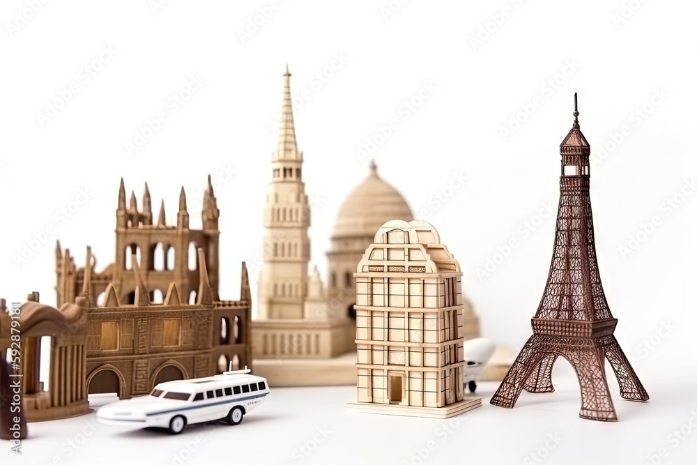 Obraz premium Travel concept around the world with landmarks, white background