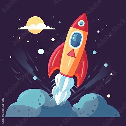 Rocket start up, space, to the moon