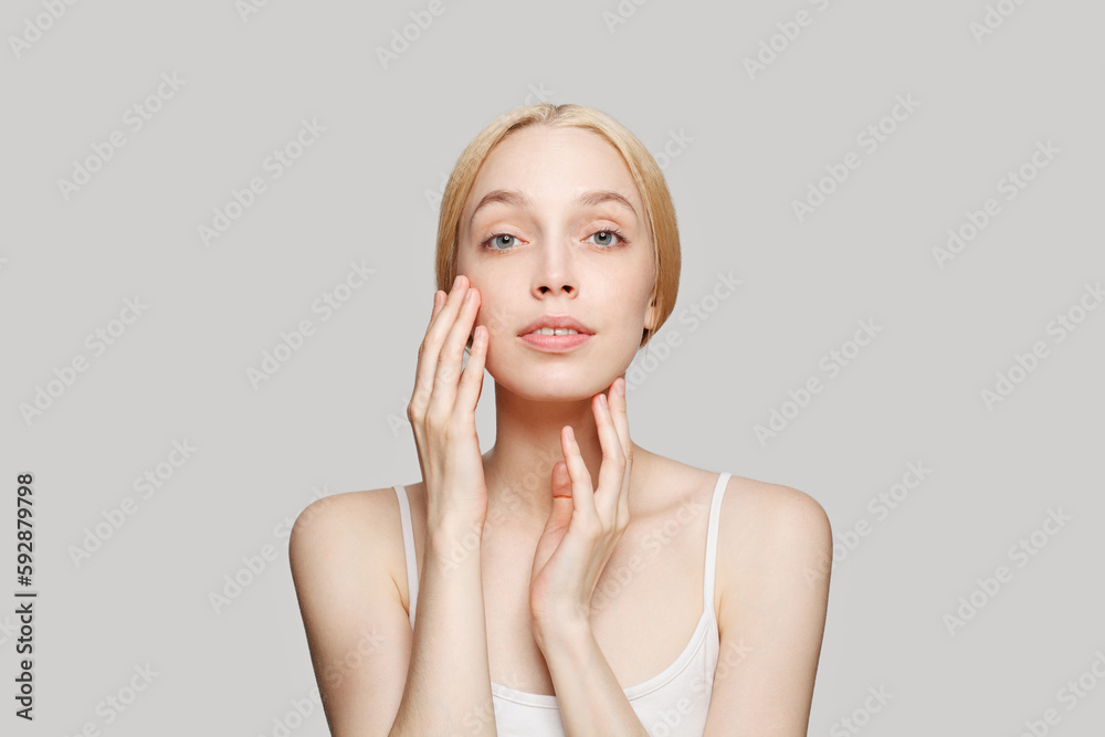 Perfect female face. Beautiful woman with clean healthy shiny fresh skin. Facial treatment, skincare and cosmetology concept Perfect female face. Beautiful woman with clean healthy shiny fresh skin. Facial treatment, skincare and cosmetology concept