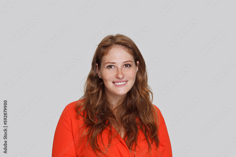 Obraz premium Portrait of cute healthy woman with freckles