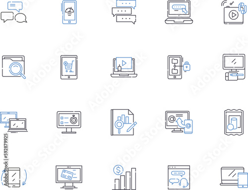 Innovation management outline icons collection. Strategy, Creativity, Planning, Design, Technology, Commercialization, Leadership vector and illustration concept set. Process, Intellectual, Investment