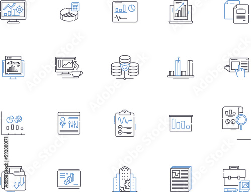 Database outline icons collection. Database, DBMS, RDBMS, SQL, Oracle, MongoDB, Cloud vector and illustration concept set. Table, Index, Query linear signs