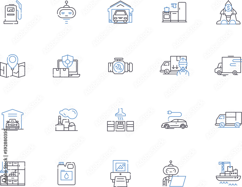 Machines outline icons collection. Robots, Automata, Engines, Automation, Computers, Motors, Gensets vector and illustration concept set. Machinery, Tools, CNC linear signs Machines outline icons collection. Robots, Automata, Engines, Automation, Computers, Motors, Gensets vector and illustration concept set. Machinery, Tools, CNC linear signs