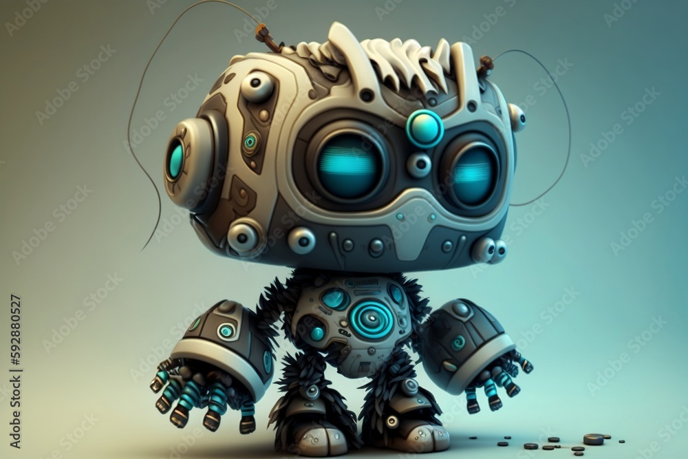 Cute 3D Cartoon Robot Character created with Generative AI technology