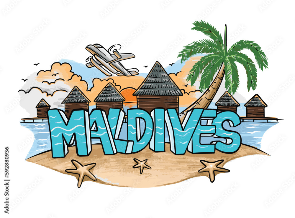 Maldives Logo Vector.Concept illustration for travel banner and poster