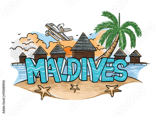 Maldives Logo Vector.Concept illustration for travel banner and poster backgrounds