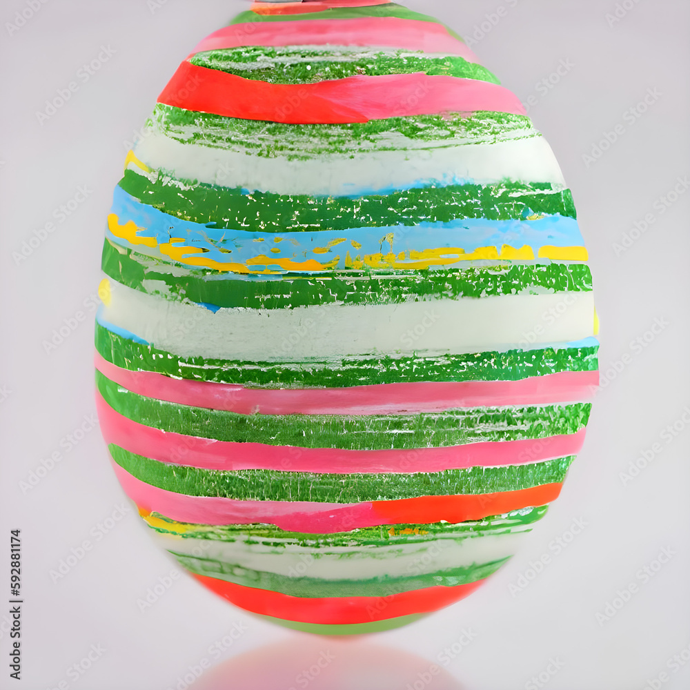 Handmade striped Easter egg isolated on a white