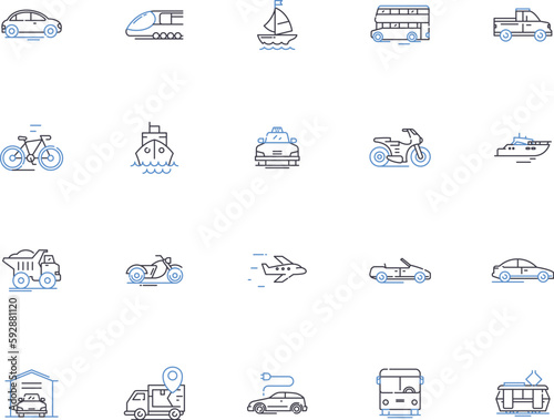 Transport outline icons collection. Transportation, vehicular, shipping, route, commute, conveyance, wagon vector and illustration concept set. ferry, haul, quicken linear signs