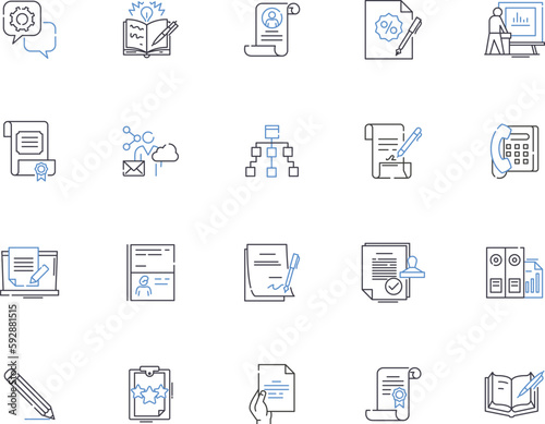 Email marketing outline icons collection. Email, Marketing, Campaigns, Messages, Automation, Lists, Opt-in vector and illustration concept set. Leads, Newsletter, Reach linear signs
