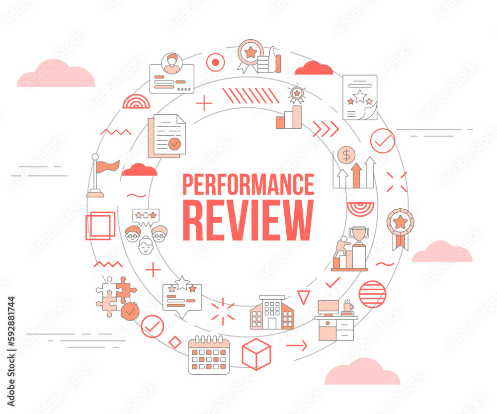 performance review concept with icon set template banner and circle round shape