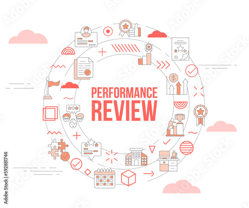 performance review concept with icon set template banner and circle round shape
