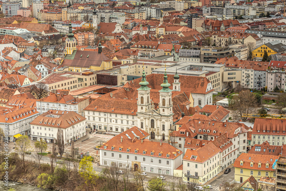 View at Mariahilfer church in Graz city, austria, in early spring