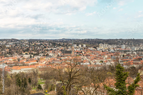 Cityscape rooftop view over Graz city  austria  in early spring in april