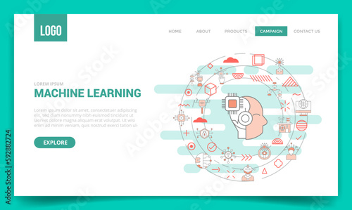 machine learning concept with circle icon for website template or landing page homepage