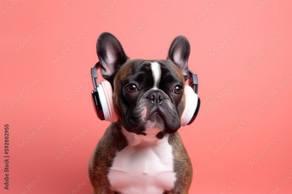 Dog with headphones , digital ai art	
