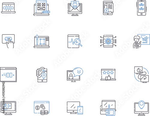 Interface outline icons collection. Interface, Interfaceable, Interfacing, Interact, Interactive, Interacting, Facade vector and illustration concept set. Interfacial, Boundaries, Connect linear signs