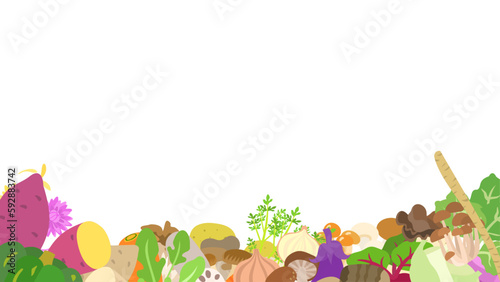 秋野菜の背景フレーム。フラットなベクターイラスト。
Background frame of autumn vegetables. Flat designed vector illustration.