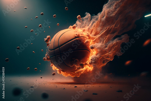Burning fire basketball over dark background. Generative Ai © NorLife