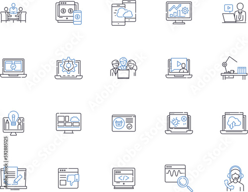 Networking people outline icons collection. Networking, People, Connecting, Socializing, Engaging, Meeting, Interacting vector and illustration concept set. Conversation, Greeting, Acquaintances