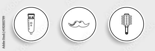 Set line Hairbrush, Electrical hair clipper or shaver and Mustache icon. Vector