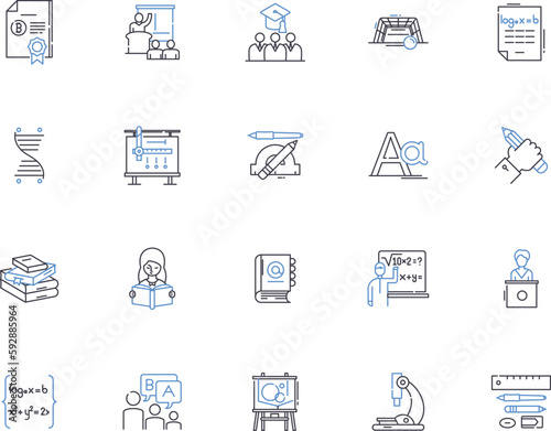 University outline icons collection. University, College, Institution, Campus, Education, Studying, Learning vector and illustration concept set. Teaching, Degrees, Majors linear signs