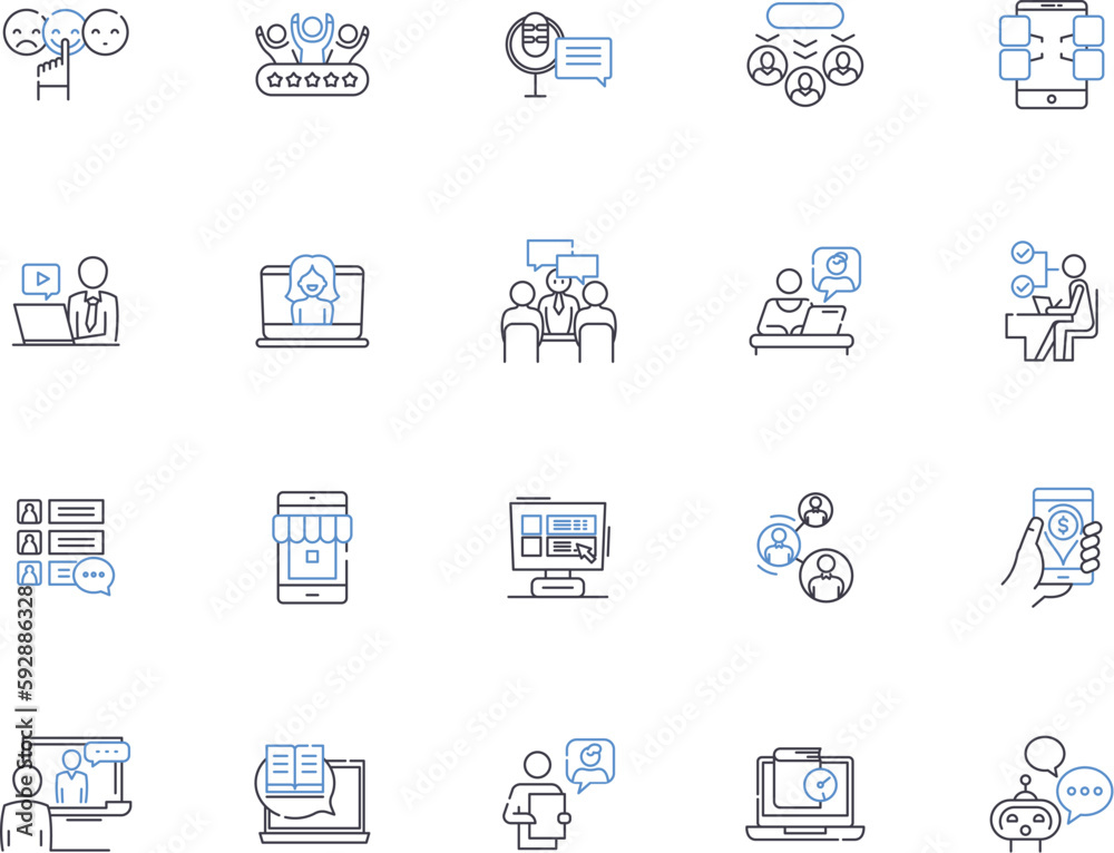 Chatting people outline icons collection. Chatting, People, Conversation, Discussion, Interaction, Communicating, Online vector and illustration concept set. Socializing, Connecting, Greeting linear