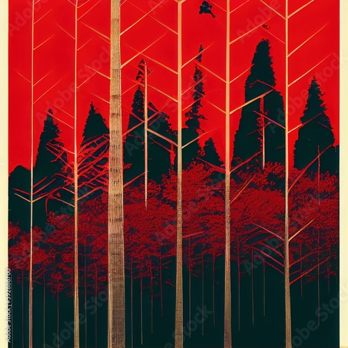 Image of a Forest in red