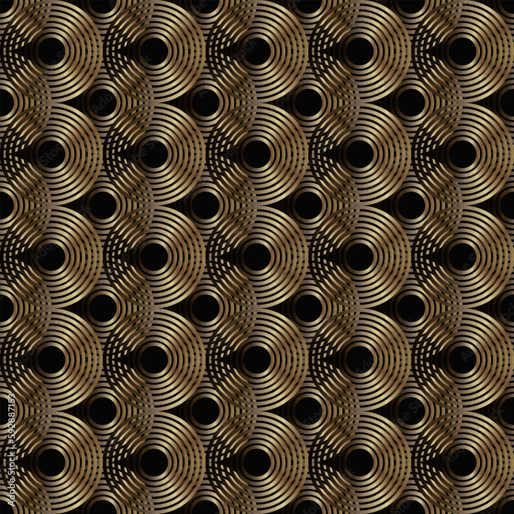 Fototapeta premium seamless geometric vector pattern of concentric circles in gold tones on a dark background for printing on fabrics, packaging and decoration of other surfaces