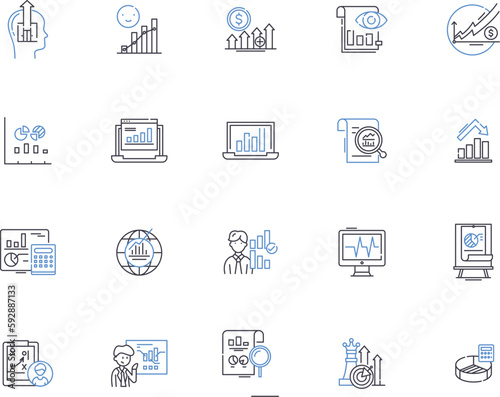 Data visualization outline icons collection. Data, Visualization, Chart, Graph, Map, Plot, Diagram vector and illustration concept set. Analysis,Table,Scatter linear signs photo