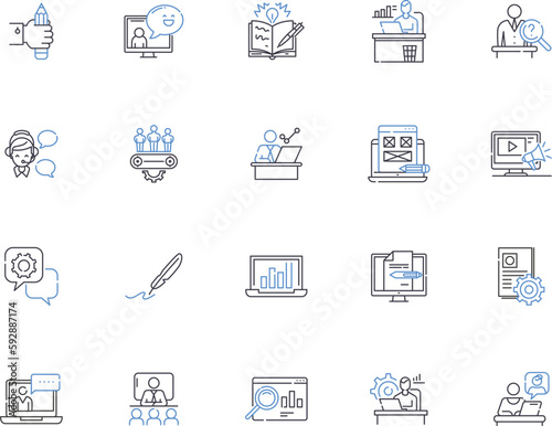 Working people outline icons collection. Labor, Employees, Staff, Personnel, Workforce, Professionals, Employed vector and illustration concept set. Executives, Operatives, Occupants linear signs