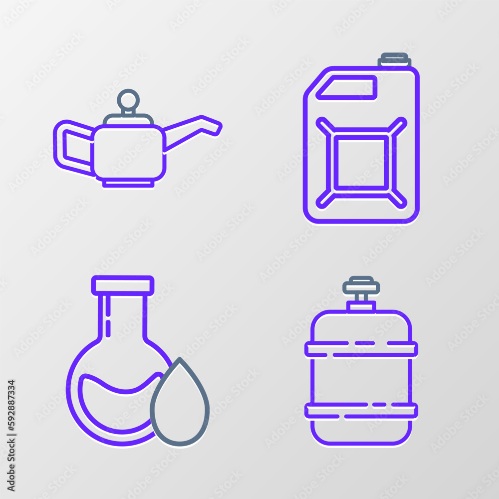 Set line Propane gas tank, Oil petrol test tube, Canister for gasoline and motor machine oil icon. Vector Set line Propane gas tank, Oil petrol test tube, Canister for gasoline and motor machine oil icon. Vector