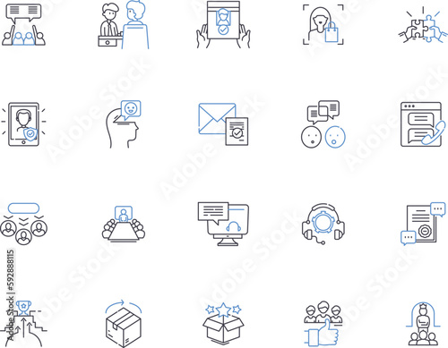 Customer support outline icons collection. Customer, Support, Help, Assistance, Service, Consultation, Inquiry vector and illustration concept set. Resolution, Guidance, Advice linear signs