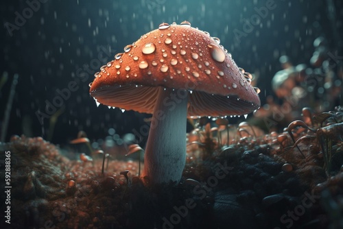 Magic Mushroom AI Illustration. Generative AI © Ava