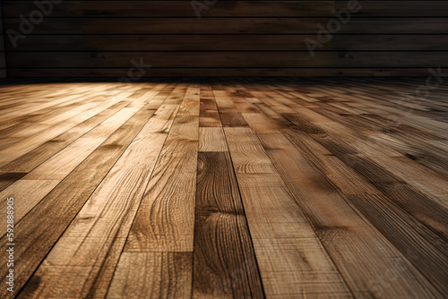 . Wooden plank floor, selective focus.
