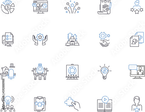 Marketing outline icons collection. Advertising, Promotion, Branding, Campaigns, Publicity, Consumers, Sales vector and illustration concept set. Social, Digital, Media linear signs