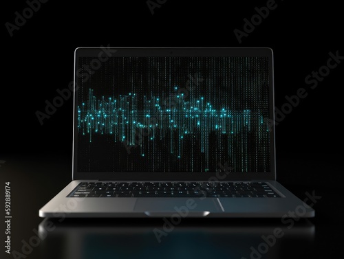 Illustration. Open laptop with big data background, Ai Generative.