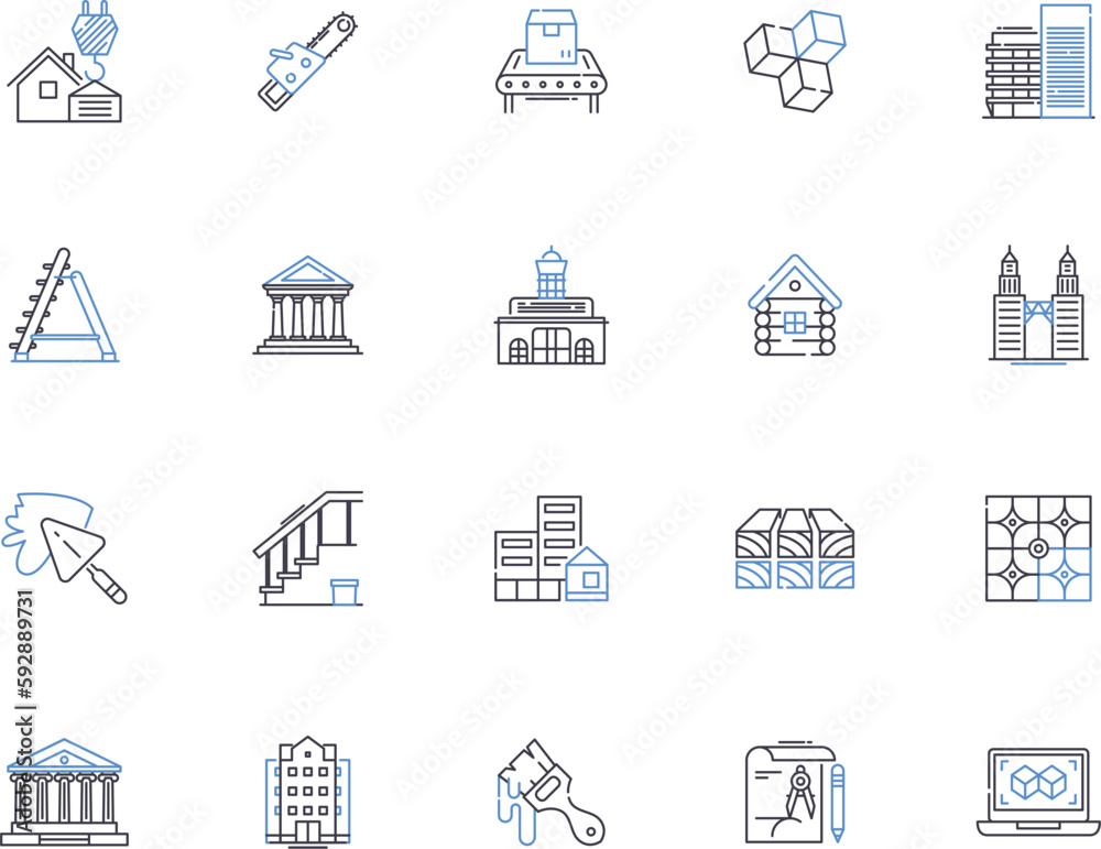 Construction outline icons collection. Build, erect, construct, assemble, constructible, fabricate, engineer vector and illustration concept set. craft, develop, constructivism linear signs
