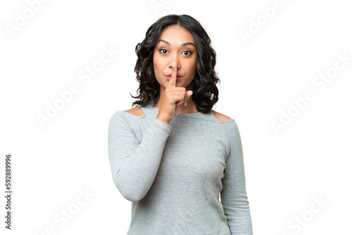 Foto Young Argentinian woman over isolated background showing a sign of silence gestu