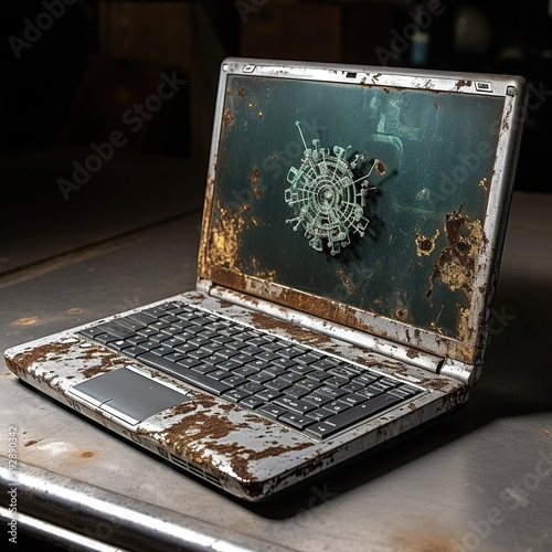 Rusting notebook infected with computer viruses