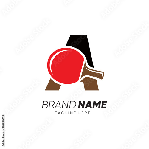 Letter A Initial Table Tennis or Ping Pong Racket Logo Design Vector Icon Graphic Emblem Illustration