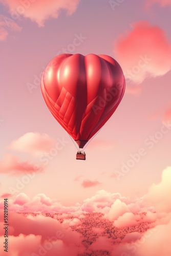 Love balloon in red sky. Romance and love concept. Generative ai.
