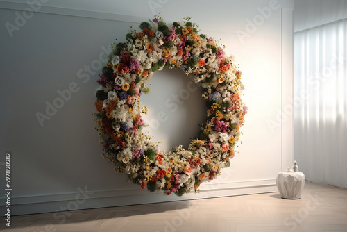 Wreath of flowers. Generative AI.