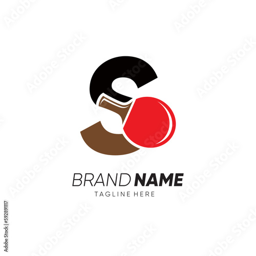 Letter S Initial Table Tennis or Ping Pong Racket Logo Design Vector Icon Graphic Emblem Illustration